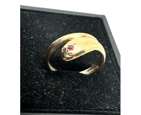 9ct gold ruby snake ring (2.2g)