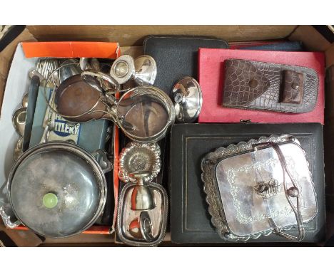 A Walker &amp; Hall silver-plated butter dish, the cut-glass liner and lid with shell finial, various plated cutlery, a Rolls