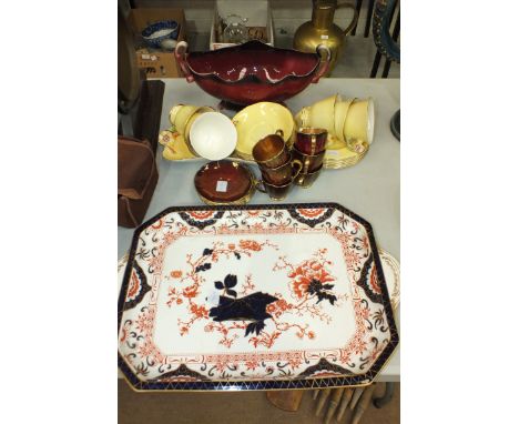 A Crown Derby rectangular tray in the 'Victoria' pattern, 48 x 33cm, (chips to base rim), a Royal Winton Petunia tea service,