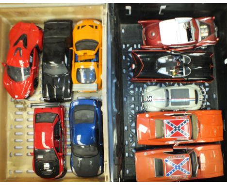 A collection of unboxed 1/18th scale model cars, including 1969 Dodge "Dukes of Hazard", "Fast &amp; Furious" and other TV an