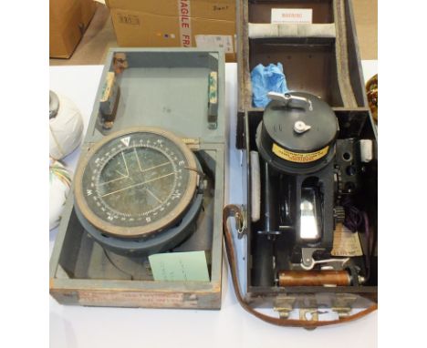 A Type-P10 compass in box and a military-issue bubble Sextant Mark 9, cased.