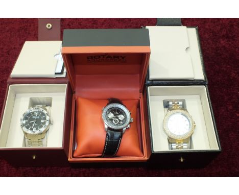 Three gent's boxed wrist watches: Ingersoll Gems Pilot, Ingersoll Diamond Ltd Edn and Rotary Aquaspeed, (3).