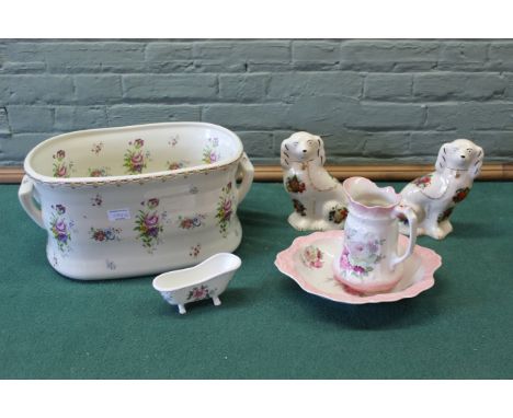 Three Victorian pottery jugs, a Royal Worcester white porcelain jug, a boxed set of Royal Doulton place mats and coasters, a 