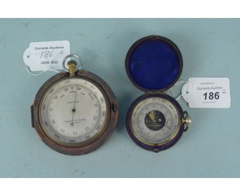 A Negretti &amp; Zambra large 19th Century part cased compensated pocket barometer, altimeter plus an early 20th Century case