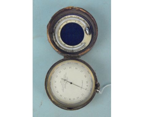 A late 19th Century pocket barometer and thermometer in original case by J H Steward, Cornhill, London