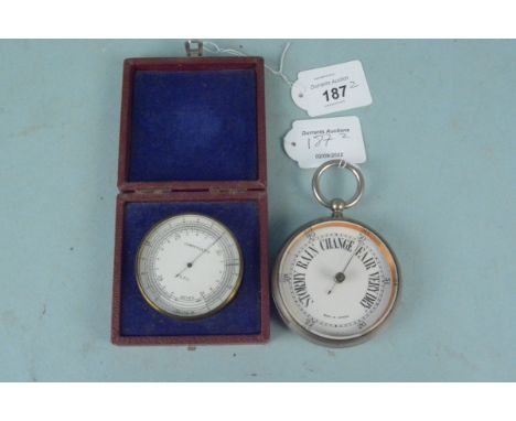 An early 20th Century cased GPO compensated barometer plus a large Goliath style pocket barometer in a white metal case with 