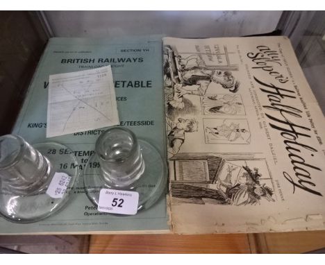 Railwayana lot to consist of British Rail timetable, 1960s train ticket and Ally Slopers half holiday magazine from 1895 plus