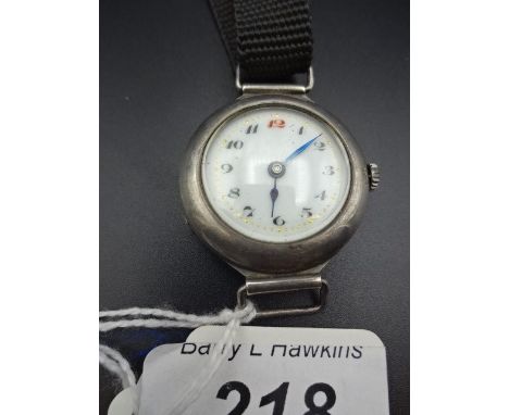 Ladies silver cased wristwatch with enamel face