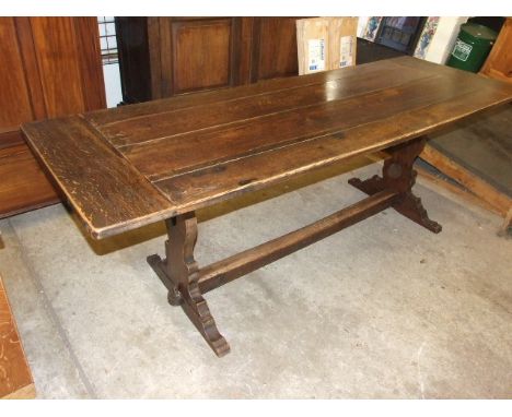 Antique Oak Refectory Table 31 inches wide x 88 long &amp; 4 ladder back chairs