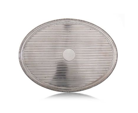 GEORGE V SILVER TRAY, B. & T. LTD., LONDON 1920 of oval form with engine turned linear decoration30.5cm wideQty: 445g