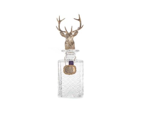 EDINBURGH CRYSTAL FOR GLENFIDDICH, SILVER MOUNTED CRYSTAL DECANTER, LONDON 1990 of canted square form, the stopper modelled a