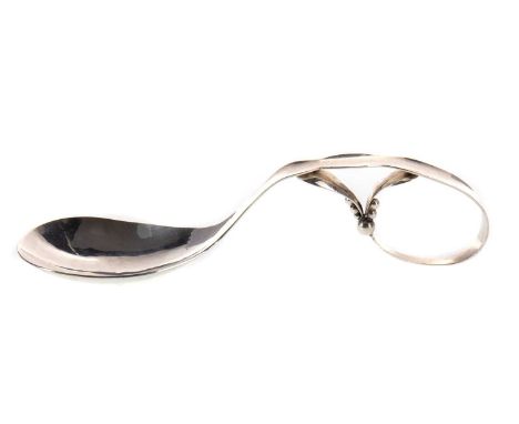 AFTER GEORG JENSEN, 'LEAF AND BERRY' SILVER LADLE, STAMPED FOR ALLAN ADLER STERLING  the hammered bowl over a shaped stem and