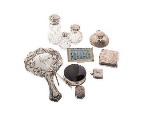 GEORGE V SILVER MOUNTED PERPETUAL CALENDAR, MAKER'S MARK RUBBED, BIRMINGHAM 1921 oblong form, with ivorine week and month pla