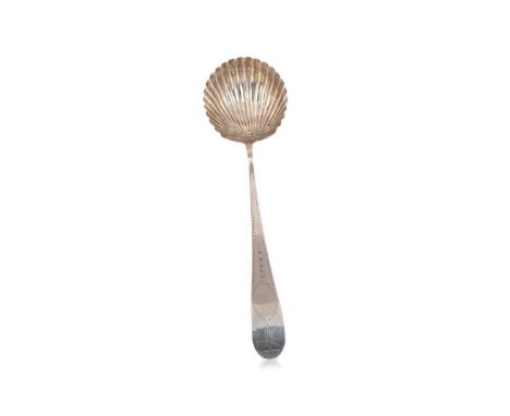 IRISH SILVER SOUP LADLE, JOHN SHIELS, DUBLIN 1800 Old English pattern, with bright cut engraved handle, shell shaped bowlappr