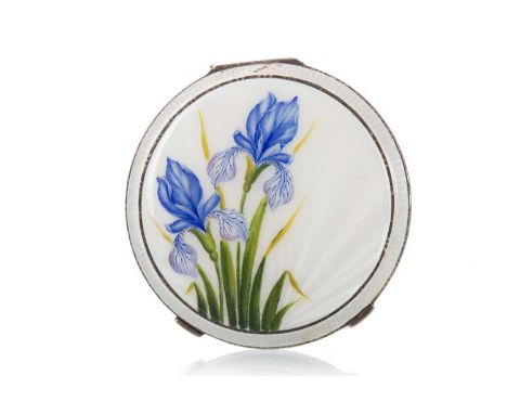 GEORGE VI SILVER AND GUILLOCHE ENAMEL COMPACT HENRY CLIFFORD DAVIS, BIRMINGHAM 1949 of circular form, the hinged cover painte