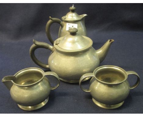 Early 20th Century English pewter hammered four piece tea service made for Liberty &amp; Co, 01075. (4) (B.P. 24% incl. VAT)