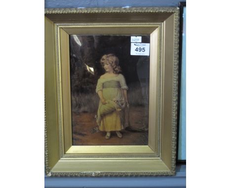 Framed convex glass crystoleum, portrait of a little girl with flowers. 24 x 17cm approx. (B.P. 24% incl. VAT)
