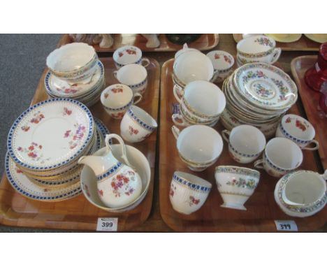 Twenty four piece Foley bone china 'Ming Rose' design tea service. Together with a tray of porcelain floral fluted teaware ma