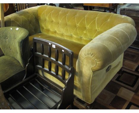 Early 20th Century upholstered button back scroll armed double ended sofa. (B.P. 24% incl. VAT)