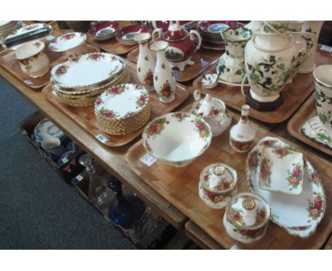 Three trays of Royal Albert fine bone china 'Old Country Roses' items to include: compotes, dinner plates, side plates, pair 