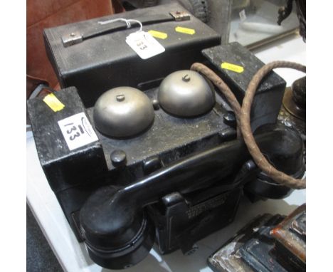 Vintage telephone set, model F mark 1, Telephone manufacturing company London. Together with a miniature Amplivox battery pow