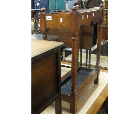 Mid 20th Century oak lady's workbox or sewing table, together with an early 20th Century oak umbrella and stick stand. (2) (B