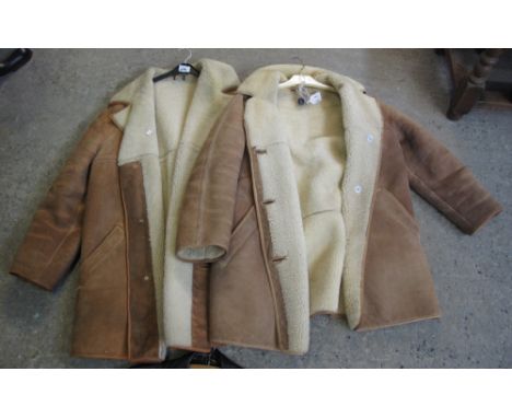 Two men's vintage sheepskin coats, both by 'Morlands real sheepskin, Made in Glastonbury, England', one with a small bag of s
