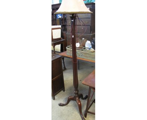 20th Century mahogany tripod standard lamp with shade. (B.P. 24% incl. VAT)