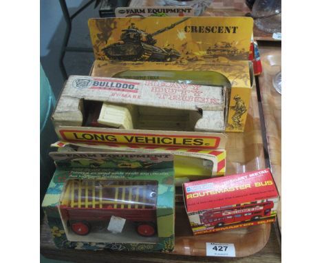 Box of assorted diecast vehicles, all in original boxes to include: Crescent farm equipment, Lone Star routemaster buses, Cre