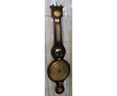 19th Century mahogany inlaid wheel barometer. (B.P. 24% incl. VAT)