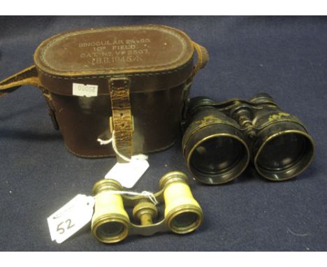 A pair of military WWII field binoculars in their original case, together with a pair of vintage opera glasses (2).(B.P. 24% 