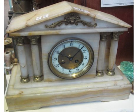 Early 20th Century onyx two train architectural mantel clock with Arabic enamel dial. (B.P. 24% incl. VAT)