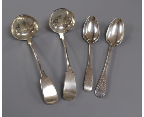 A pair of Scottish provincial silver cream ladles, R &amp; R Keay, Perth, circa 1825, a Montrose teaspoon, Peter Lambert, cir