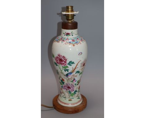 A Chinese famille rose vase, converted to a lamp