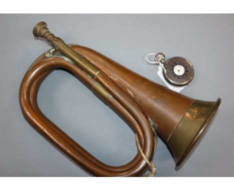 A 1st cadet battalion bugle and a silver half hunter pocket watch