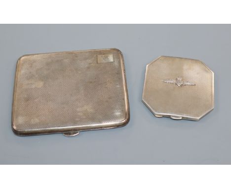 A George V silver engine turned cigarette case and a silver 'RAF' compact.