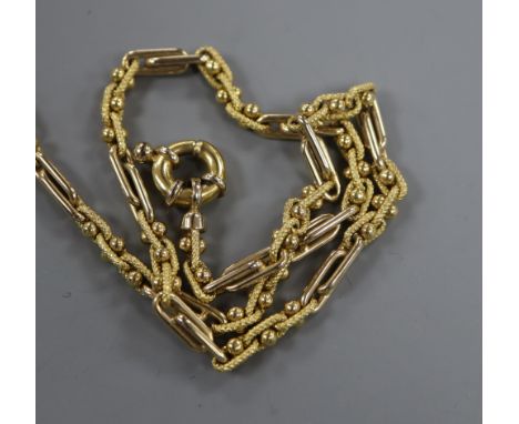 A yellow metal fancy long link chain, 46cm, 23.8 grams.