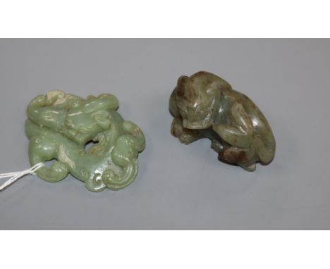 A Chinese celadon jade bixi plaque and a similar jade figure