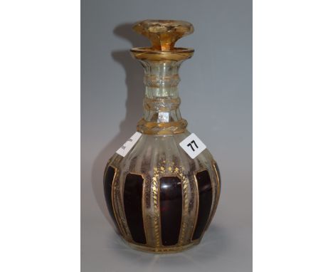 A mid 19th century Bohemian overlaid glass decanter height 23cm