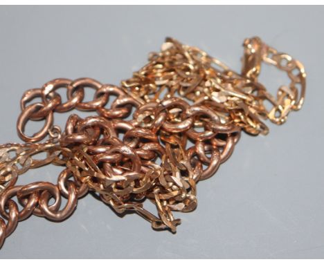 A 9ct gold curb-link bracelet and a yellow metal fancy-link chain, gross 16.5 grams.