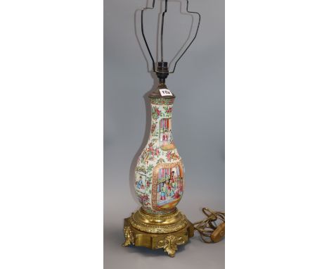 A Canton famille rose vase mounted as a lamp 40cm excluding fixings