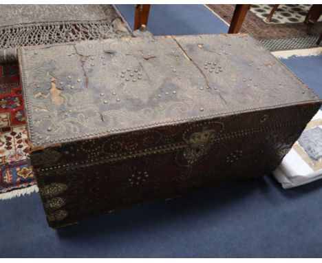 A 19th century studded leather trunk, by Morgan &amp; Sanders (1801-20) (one handle with stamped patent mark) W.106cm