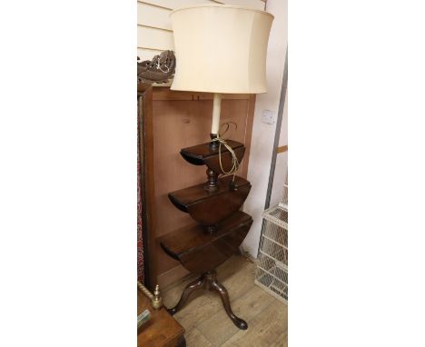 A George III mahogany dumb waiter adapted as a standard lamp W.60cm