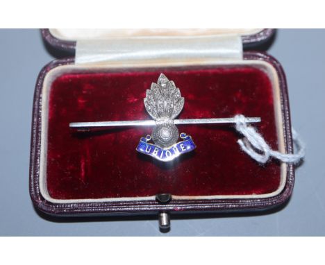 A yellow metal, enamel and diamond chip set Royal Artillery sweetheart's brooch, 45mm.
