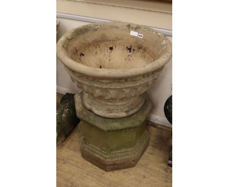 A large circular garden urn on stand Diameter 60cm