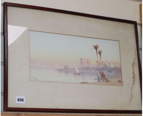 R. Cooper, watercolour, Arabs on the bank of the Nile, signed, 17 x 36cm