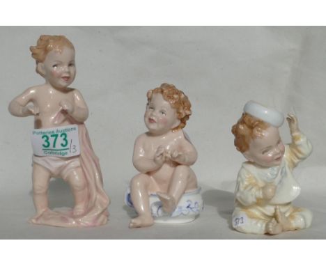 Royal Doulton baby figures: Figures comprising What Fun HN3364, Well Done HN3362 and First Steps HN3361(3) 