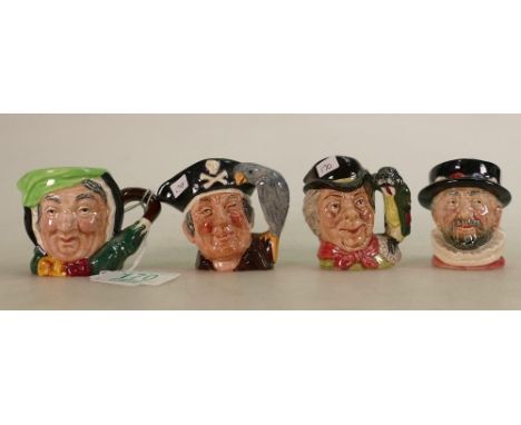 Royal Doulton Miniature Character Jugs: Sairey Gamp, Long John Silver D6512, Walrus and Carpenter D6608 and Beefeater(4) 