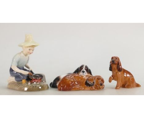 Royal Doulton figures to include: River Boy HN2128,  K Series Spaniel, and Pair of Spaniel HN290(3) 