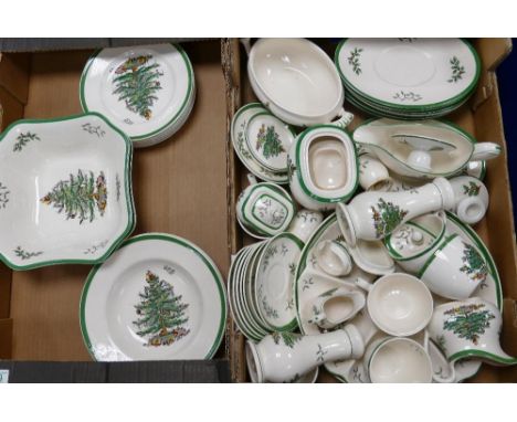 A large Collection of Spode Christmas Tree pattern dinnerware to include: side plates, open veg bowls, cups, saucers bowls et